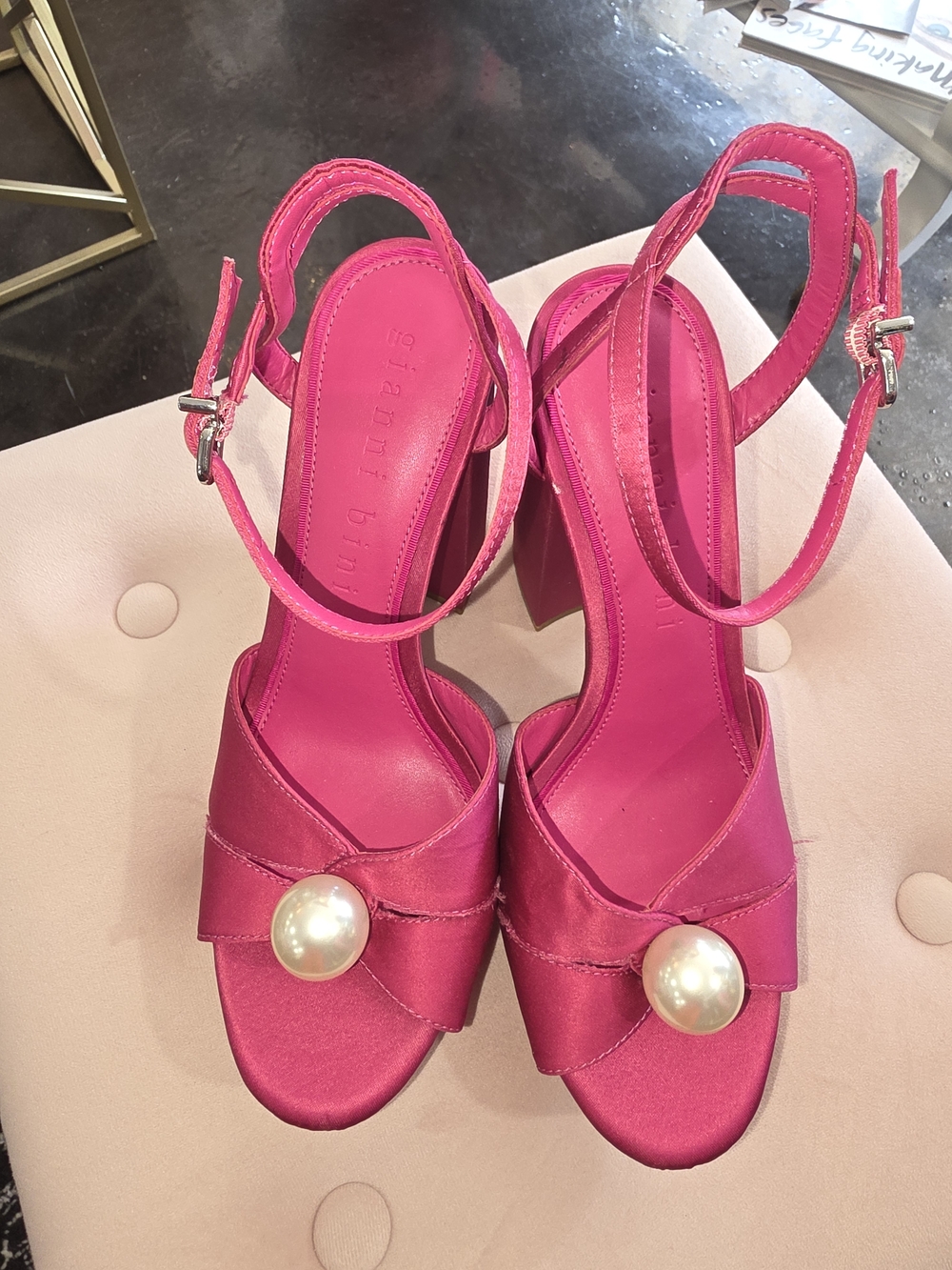 Gianni Bini Pink Pearl-Accent Satin Slingback Sandals